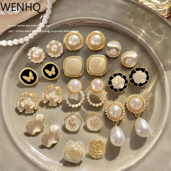 Boucles d'oreilles wenhq Vente chaude Clip de couleur en or sur les boucles d'oreilles Fashion Email Pearl Faux Piercing Moueurs d'oreille Boucles d'oreilles mignonne