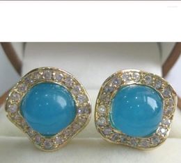 Boucles d'oreilles en cristal de Jade naturel, bijoux à la mode, joli rond de 8mm, bleu, 18kgp, vente en gros