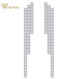 Pendientes Wong Rain Romantic 100% 925 Sterling Silver Lab White Sapphire Gemstone Tassel Dangle Wedding Fine Jewelry for Women