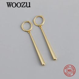 Oorbellen woozu echte 925 sterling zilveren punk minimalistische lange geometrische drop -oorbellen voor vrouwen Boheems Europese stijl sieradencadeau