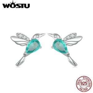 Oorbellen Wostu 100% 925 Sterling Silver Hummingbird oorbellen met glaszirkon dierenoorstudies voor vrouwen fijne sieraden lente dagelijkse cadeau