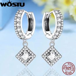 WOSTU 925 Sterling Zilver AAA Zirkoon Hoepel Oorbellen Voor Vrouwen Top Kwaliteit Bruiloft Fijne Sieraden Dangle Hook Plata 925 pendientes