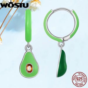 Boucles d'oreilles WOSTU 925 argent Sterling vert avocat boucles d'oreilles pour les femmes été plage vacances bijoux fruits balancent crochet Plata pendientes