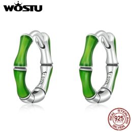 Boucles d'oreilles WOSTU 925 en argent Sterling Simple vert bambou boucles d'oreilles élégant boucles d'oreilles pour les femmes mode fête bijoux cadeau CQE1350