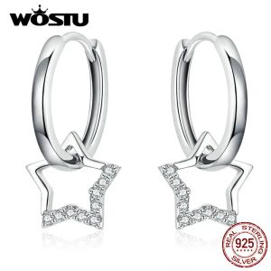 Oorbellen Wostu 925 Sterling Silver Star Hoop oorbellen voor vrouwen dubbele laag glanzende zirkoon bruiloft drop oorr earring Pendientes Party cadeau