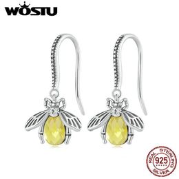 Boucles d'oreilles wostu 925 argent sterling vintage abeille oreille enracine boucles d'oreilles en verre avec verre zircon pour femmes déclaration fine bijoux cadeau