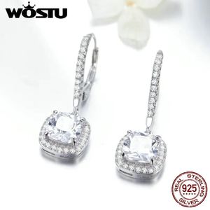 Boucles d'oreilles WOSTU offre spéciale 925 en argent Sterling mode carré goutte boucle d'oreille CZ argent bijoux pour femmes boucles d'oreilles mode chanceux cadeau FIE520