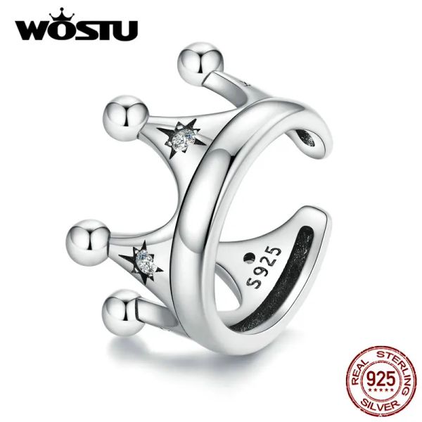 Pendientes WOSTU Real 925 STERLING SIGLE ORIGINAL REAL CORONA PUNHTES APULTOS Clear Clip Clips de la fiesta de bodas Joya CQE1530