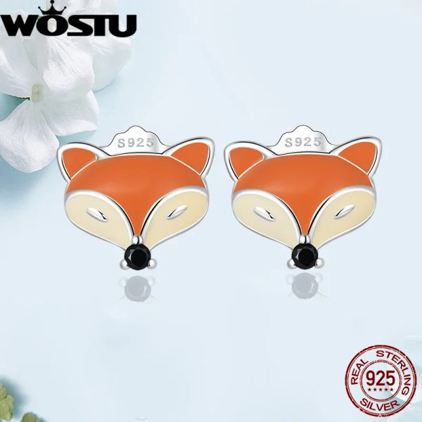 Pendientes Pendientes pequeños WOSTU sólida plata 925 para mujer, bonitos pendientes de zorro naranja, joyería fina s925, regalo para niña FIE1425