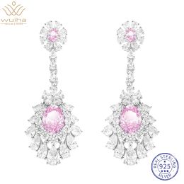 Oorbellen wuiha luxe echt 925 sterling zilveren ovaal gesneden 2ct roze saffier gemaakt moissaniet diamant bruiloft druppels voor vrouwencadeau
