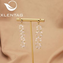 Oorbellen xlentag glanzende natuurlijke zoetwaterparels transparante zirkoon hanger oorbellen voor vrouw overdrijving grote stijl mode -sieraden