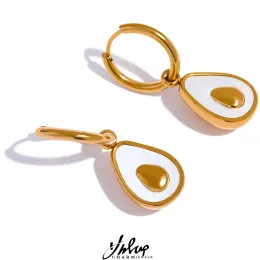 Boucles d'oreilles Yhpup Golden Avocado Drop en acier inoxydable Fruit Huggie Hoop Moucles d'oreilles pour les femmes Charme de mode de coquille naturelle mignon bijourie cadeau