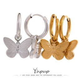 Boucles d'oreilles yhpup Golden papillly sonnette boucles d'oreilles en acier inoxydable femmes insectes charm