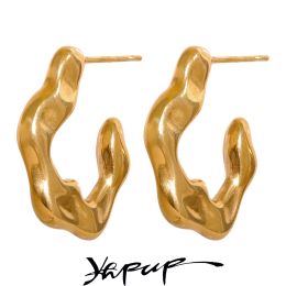 Boucles d'oreilles yhpup minimaliste en acier inoxydable texture géométrique texture mogy boucles d'oreilles de haute qualité simple de base de base de base de base