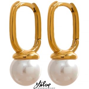 Oorbellen YHPUP Stijlvolle heldere helpe Pearl roestvrij staal Huggie Hoop oorbellen 18k gouden kleur textuur hoogwaardige vrouwen sieraden cadeau