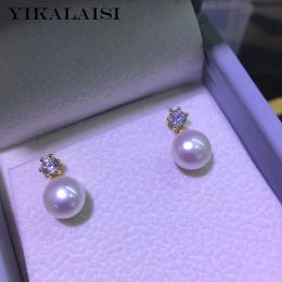 Oorbellen yikalaisi 925 sterling zilveren sieraden parel oorbellen 2019 fijne natuurlijke parel sieraden 89 mm stud oorbellen voor vrouwen groothandel