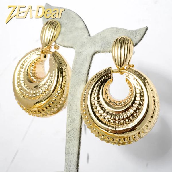 Boucles d'oreilles Zeadear bijoux de mode Mode d'oreilles Copper Round African Nigeria Grand style pour femmes Mariage de fête classique de haute qualité