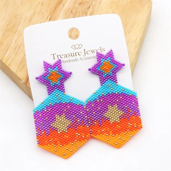 Pendientes Zhongvi Miyuki Bead Exquisito Pendientes para mujeres Miyuki Diseño de estrellas Pendientes tejidos Ins Venta caliente Joya Handmedmed Tour Anillos de orejas