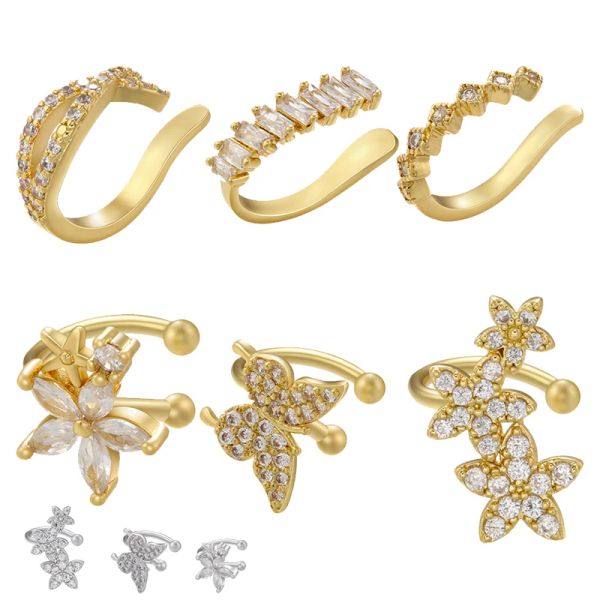 Boucles d'oreilles Zhukou Butterfly oreille Cuffs Femmes Clip sur des boucles d'oreilles Fleur Pas de boucles d'oreilles percées pour femmes bijoux cubiques Zircone en gros Ve705