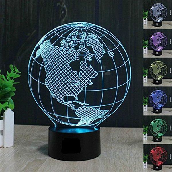 Earth America Globe 3D Illusion LED Night Light 7 Color Desk Table Table Lampe Cadeaux pour Kids309V
