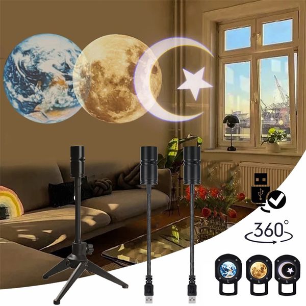 Terre lune Projection Led lumières 360 ° rotatif USB ciel étoilé projecteur veilleuse pour enfants maison chambre décor éclairage