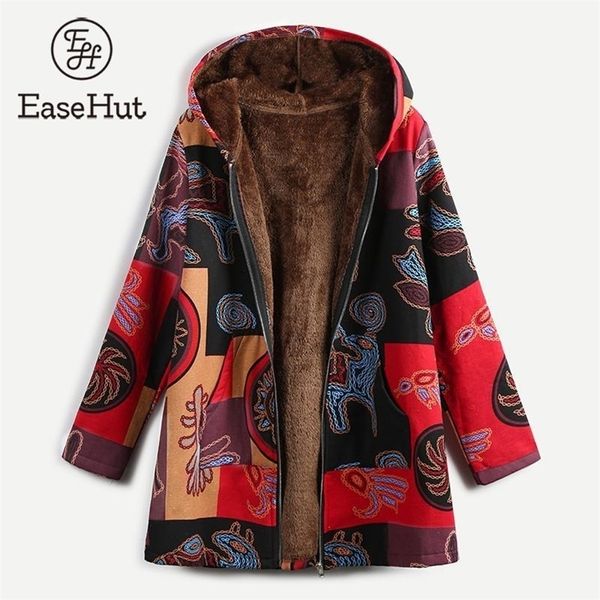 EaseHut Vestes d'hiver de grande taille pour femmes 2020 Automne Manches longues en peluche Printemps Mince Parkas Plus Taille Manteau de printemps avec capuche LJ201021