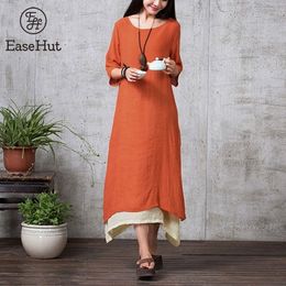 Easehut Zomer Vintage Plus Size Maxi Jurk Voor Vrouwen 2020 Split Onregelmatige Zoom Casual Losse Lange Jurken 3/4 Mouw Robe Vestido LJ200818