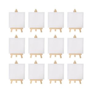 Egers Papier 12 stcs Artists 5 inch Mini Ezel 3 inch x3 inch Mini Canvas Set schilderen Kinderen Craft Diy Tekening Kleine tafel Easel voor school 230420