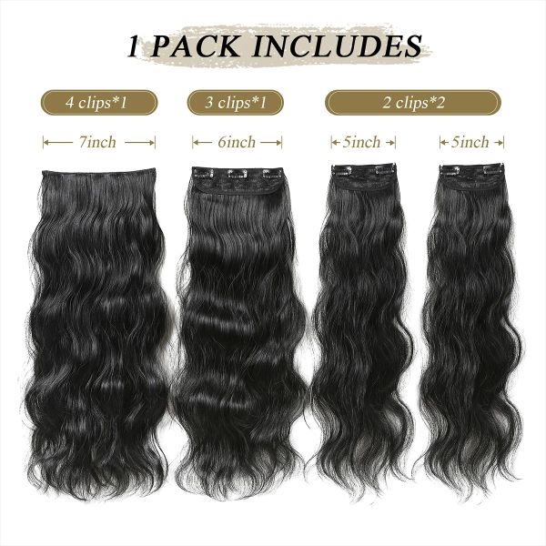 Easihair Black Synthetic Hair Clip dans les extensions de cheveux pour les femmes 4pcs / Set Long Wavy Wavy Shoips épais