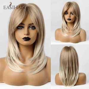 EASIHAIR – perruques synthétiques lisses longues blondes platine avec frange, poils naturels résistants à la chaleur pour femmes, Cosplay quotidien 220525