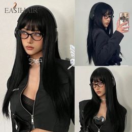 EasiHair Long Silky Straight Synthetic Pruiken met pony Black Cosplay Party Lolita Hair Wigs for Women Natural Heat Resistant Wig 240412