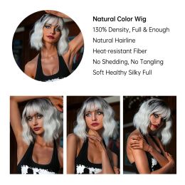 Easihair ombre blonde court wavy cosplay wigs lolita with bangs platine bob bob coiffes synthétiques perruques pour les femmes résistantes à la chaleur