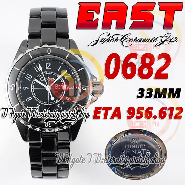 East BV0682 33 mm WEMPS Watch Eta A956.612 Mouvement de quartz Super céramique Numéro de cadran noir Marqueurs