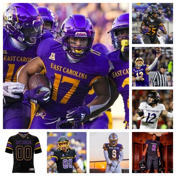 Maillot de football des Pirates de Caroline de l'Est 21 Marlon Gunn Jr. 0 Jhari Patterson 76 Jacob Sacra 52 Parker Moorer 89 Malik Leverett 31 Rance Conner