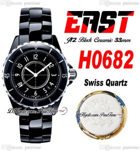 East J13 33mm H0682 Zwitserse kwarts Ladies Bekijk Korea keramische zwarte wijzerplaat wit nummer markers keramiek armband super editie dames horloges puretime