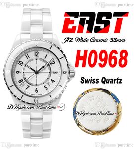 East J13 33mm H0968 Zwitserse kwarts Ladies Bekijk Korea keramische witte wijzerplaat zwart nummer markers keramiek armband super editie dames horloges puretime