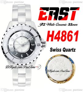 EAST J13 33mm H4861 Montre Femme Quartz Suisse Corée Céramique Collector Miroir Cadran Blanc Marqueurs Céramique Bracelet Super Edition Montres Femme Puretime