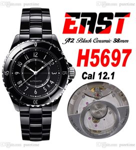 EAST J13 38 mm H5697 A12.1 Automático para hombre Reloj unisex para mujer Corea Cerámica Esfera negra Marcadores de números blancos Pulsera de cerámica Super Edition Relojes para mujer Puretime