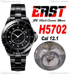 EAST J13 38 mm H5702 A12.1 Automático para hombre Reloj unisex para mujer Corea Cerámica Esfera negra Diamantes Marcadores Cerámica Pulsera Super Edition Relojes para mujer Puretime