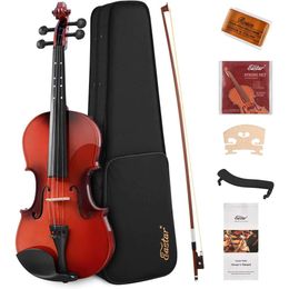 Eastar 4/4 vioolset - Volledige grootte vaste houten viool voor volwassenen met harde case, schouderarmband, hars, twee bogen, clip tuner, extra snaren EVA -330