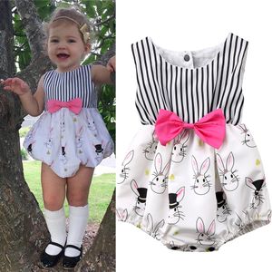 Pâques bébé filles barboteuses INS infantile sans manches gilet arc rayé lapin combinaisons été mode Boutique enfants lapin escalade vêtements M1243