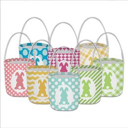 Pasen emmer Bunny Oor Basket Nieuwe cilinder Konijnen Geschenktas Gestreepte polka Dot Chevron Canvas Opslag Organisator Eieren Kinderen Candy Tassen Takken Handtassen BC242