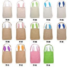 Party Bag voor Egg Hunts Jute Pasen Mand Tote Handtas 14 Kleuren Dual Layer Bunny Oren Design met Jute Doek Materiaal