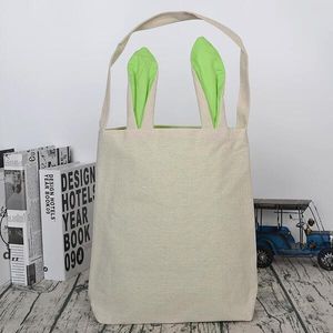 Sac de lapin de Pâques Autres fournitures de fête festives pour la chasse aux œufs Panier en toile de jute Fourre-tout Sac à main Oreilles à double couche avec tissu de jute