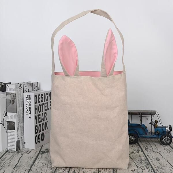 Bolsa de conejito de Pascua Otros suministros festivos para la fiesta para la búsqueda de huevos Cesta de arpillera Bolso de mano Diseño de orejas de doble capa con material de tela de yute