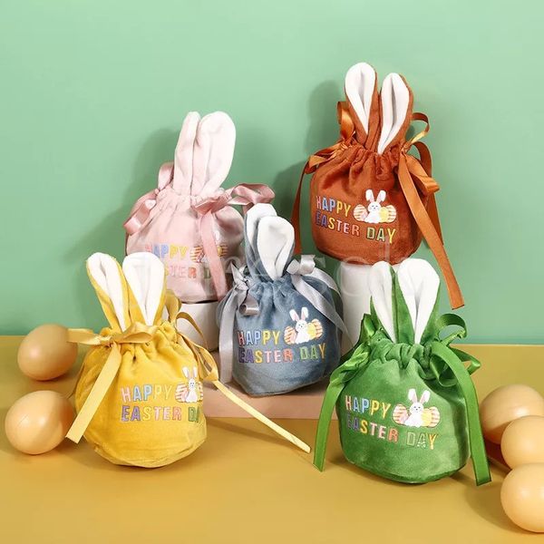 Sac de lapin de pâques, sac en velours avec oreilles de lapin, œuf de lapin, paquet cadeau de bonbons, sac cadeau de979