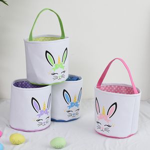 Cesta de conejito de Pascua Cubo de almacenamiento de huevos Papel de regalo Lentejuelas de conejito en blanco Cesta de Pascua Bolsas de asas de conejo decoración de fiesta al por mayor 002