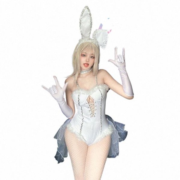 Traje de conejito de Pascua Sexy DJ Maid Bunny traje Cyberpunk Body blanco para mujeres Maid Halen Cosplay disfraces mujeres s3AJ #