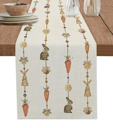 Camino de mesa de rábano con huevos de conejito de Pascua, decoración de comedor de boda, mantel de cocina 240325