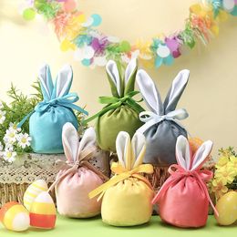 Sacs-cadeaux lapin de pâques oreilles de lapin sacs à cordon en velours pour la saint-valentin pochettes de friandises fournitures de fête de mariage